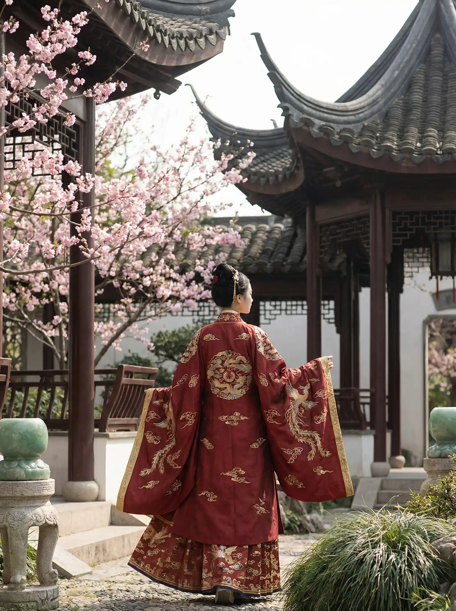 同乡会馆 江南百景图 明制汉服红色凤凰刺绣